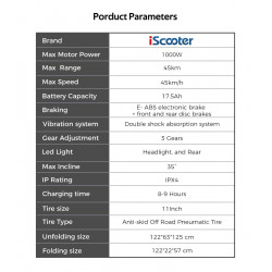 ISCOOTER iX6 - Trottinette électrique 1000W 48V 17.5AH